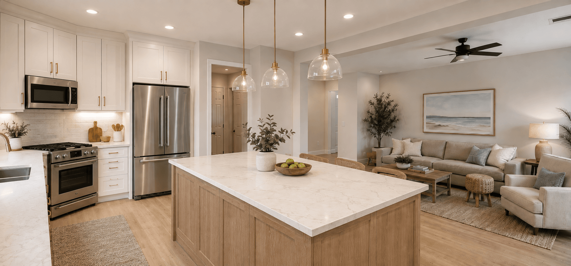 The same kitchen, before and after — after